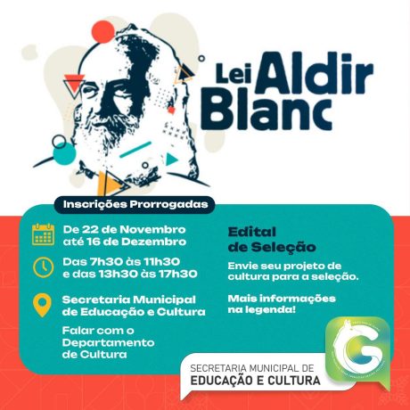 Lei Aldir Blanc: Prefeitura de Guaraí prorroga inscrições do edital para apoio ao setor cultural de acordo com a portaria nº 077/2024